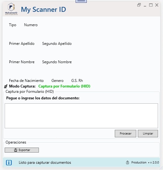 Modo Estándar - Interfaz de captura